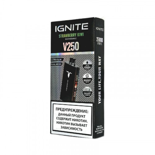 Электронная сигарета Ignite V250 Black 25000 - Strawberry Kiwi (Клубника киви)